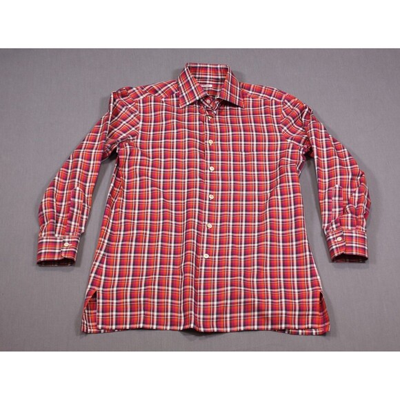 Kiton Other - Kiton Napoli 100% Cotton Red Plaid Button Up Shirt Men’s Dress Casual Sz M